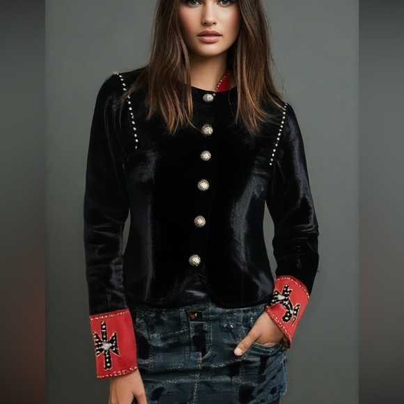 Double D Ranch Jackets & Blazers - Double D Ranch heavily embellished turquoise studded velvet jacket